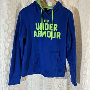 Under Armour Hoodie Mens M Blue Sweatshirt Long Sleeve Pullover Bright Green